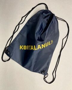 Hátizsák - sötétkék színben, aranysárga Kortalanul! felirattal - pamut vagy poliészter